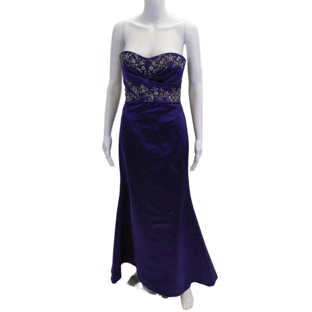 Reem Acra Womens Back Zip Strapless Crystal Satin Gown Deep Purple Silk Size 6